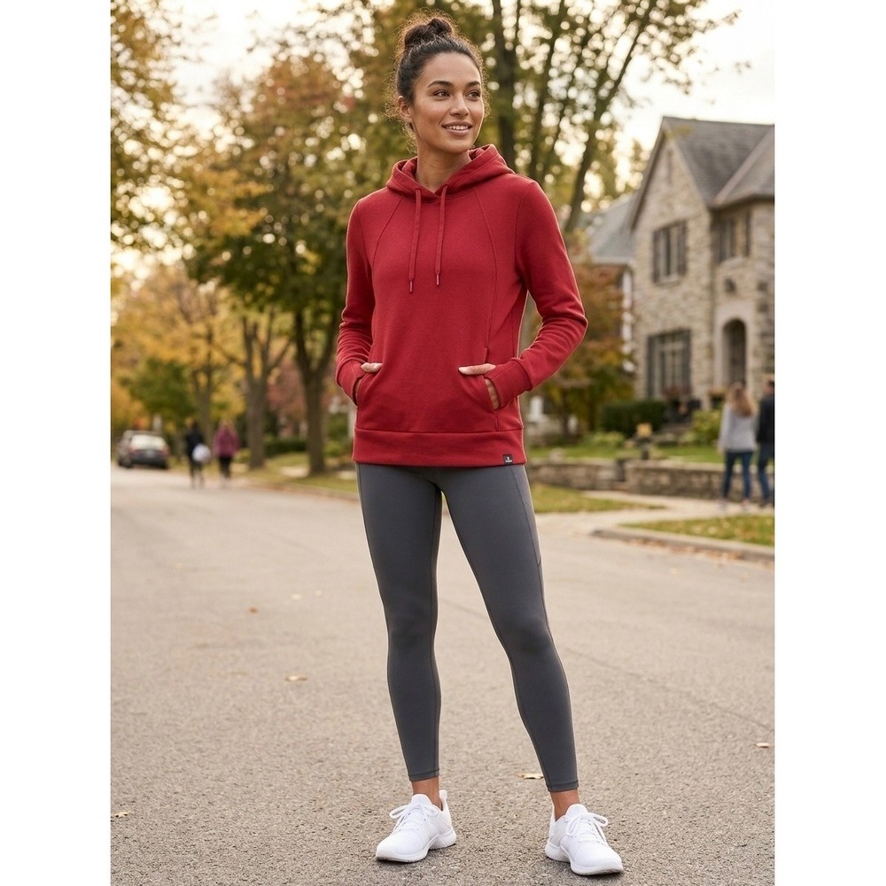 Athleta Coaster Luxe Hoodie Red Pullover Sweatshirt Small Tall S/T